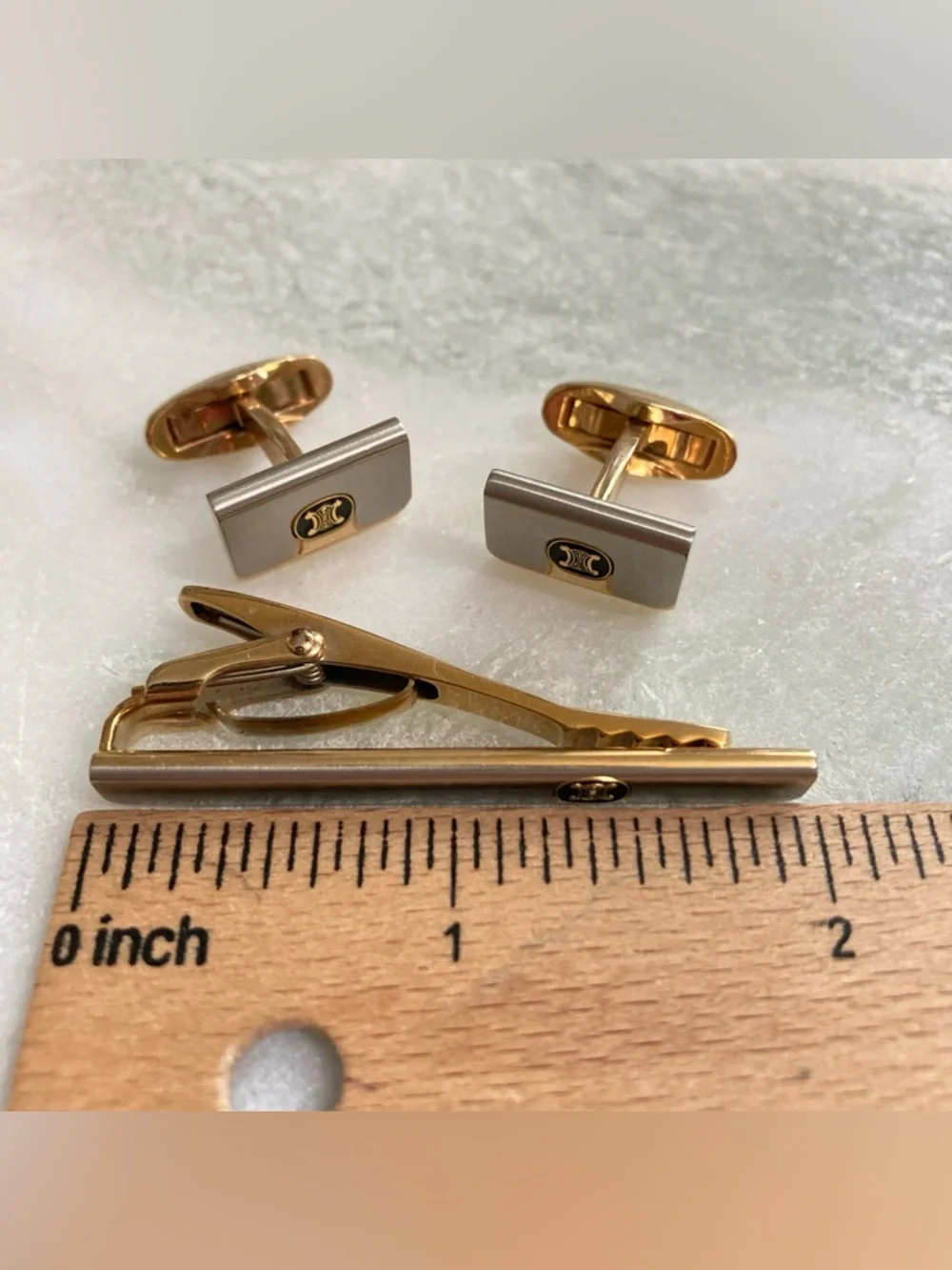 Celine Cuff Links + Tie Clip Set Vintage - Picture 6 of 6